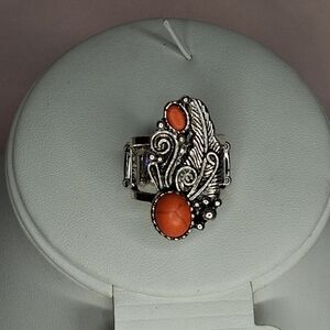 Paparazzi Faux Coral Feather Southwestern Adjustable Ring Swirl Chunky Cabochon
